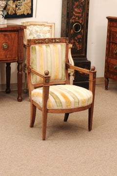 French Directoire Walnut Arm Chair with Gilt Bronze Flower Detail, ca. 1800