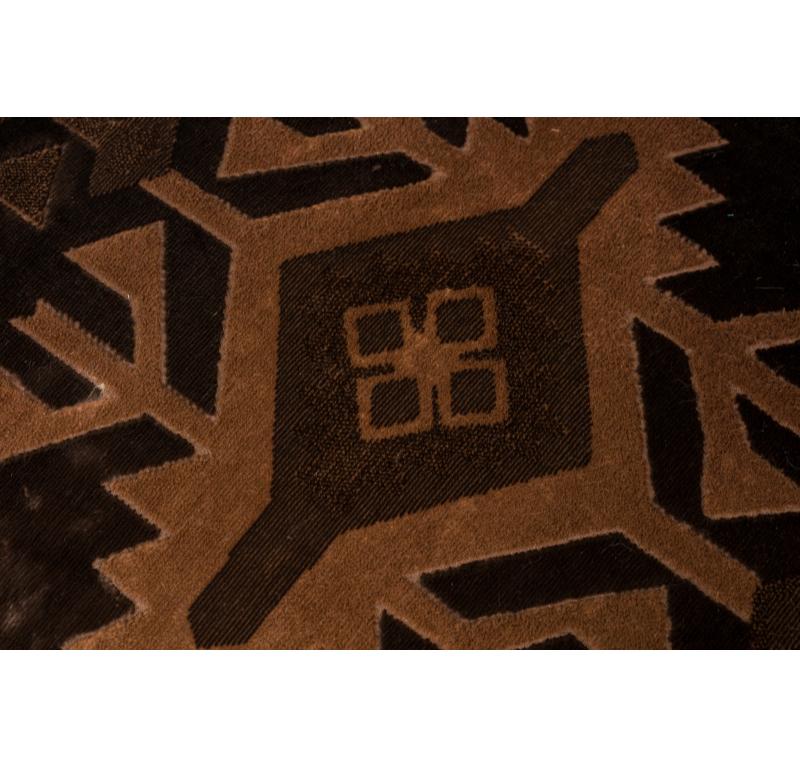 French Directoire Walnut & Black Geometric Upholstered Sabre Leg Armchair For Sale 4