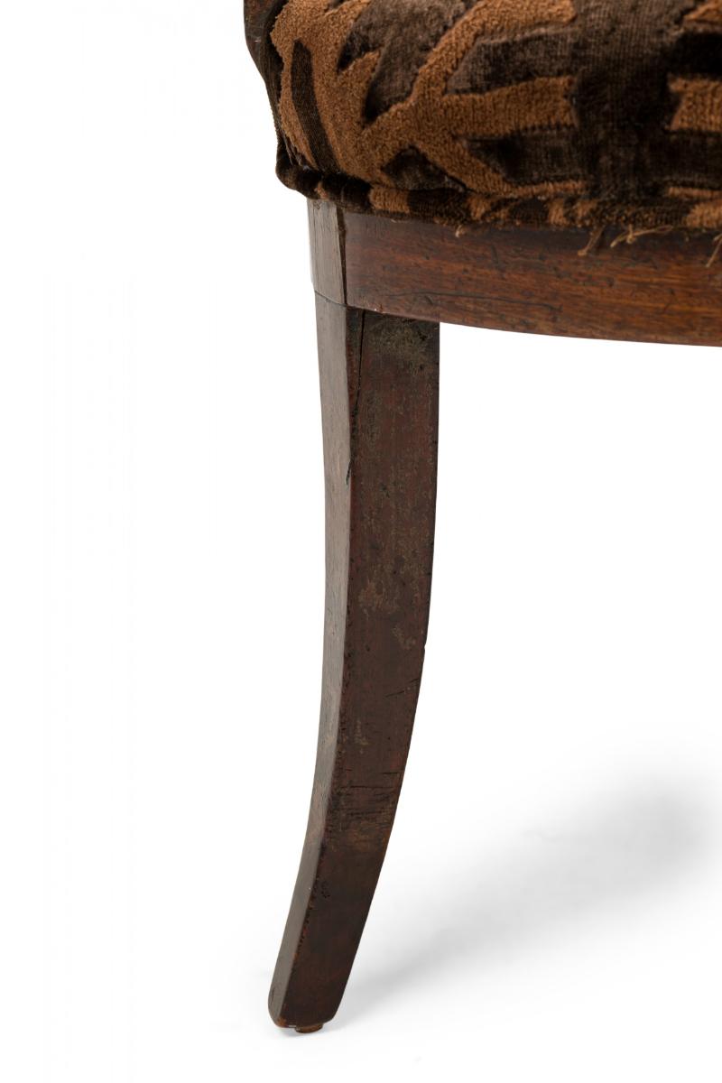 French Directoire Walnut & Black Geometric Upholstered Sabre Leg Armchair For Sale 2