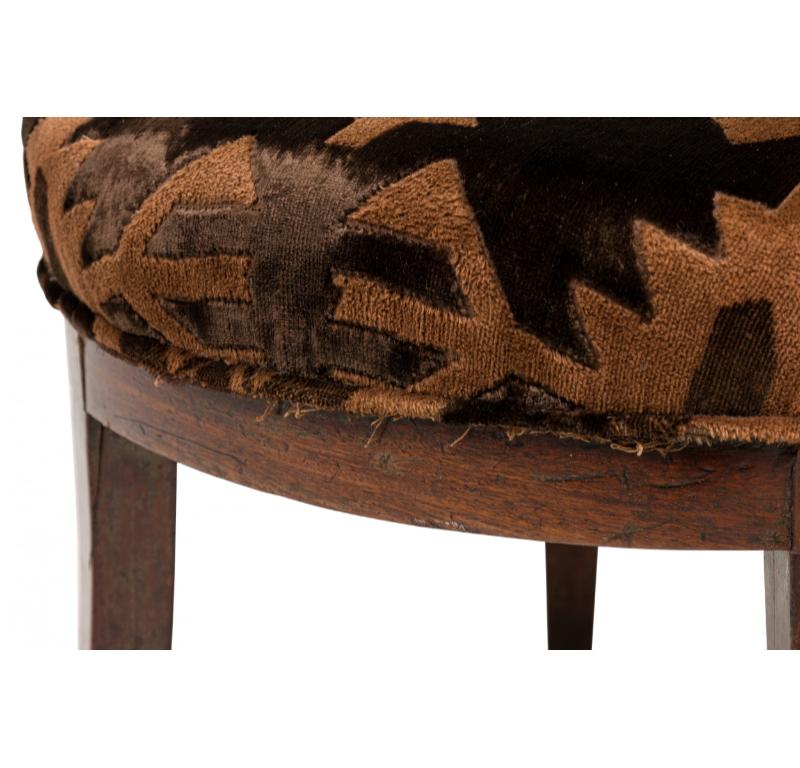 French Directoire Walnut & Black Geometric Upholstered Sabre Leg Armchair For Sale 3