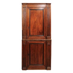 Antique French Directoire Walnut Corner Cupboard, ca. 1790