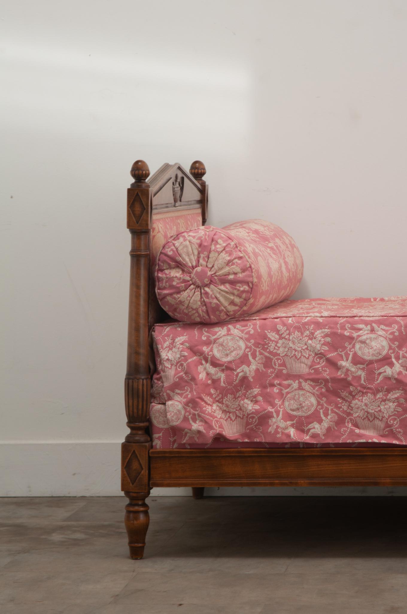 Hand-Carved French Directoire Walnut Daybed & Crown For Sale