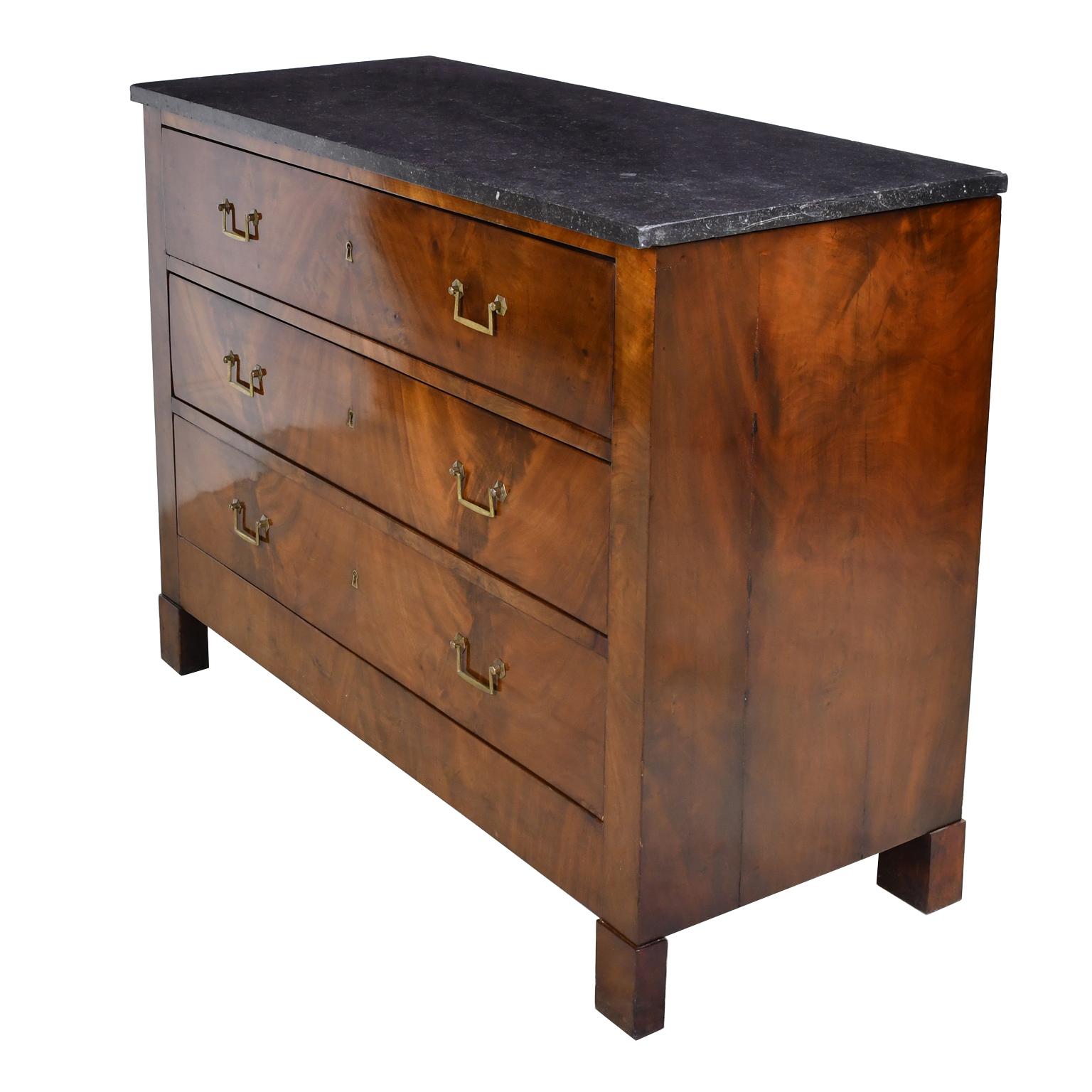 Cast French Directoire West Indies Mahogany Chest of Drawers with Black Marble