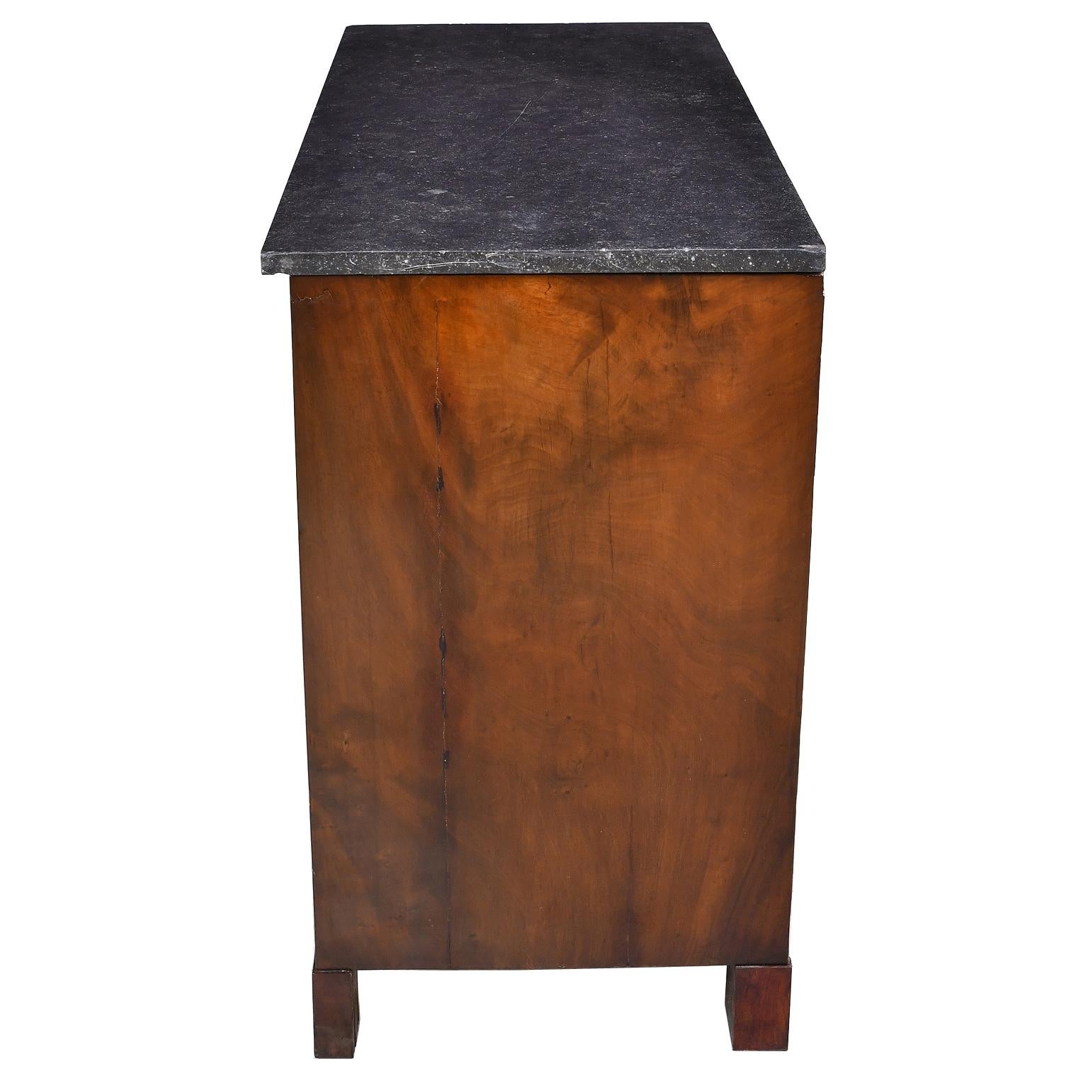 Late 18th Century French Directoire West Indies Mahogany Chest of Drawers with Black Marble