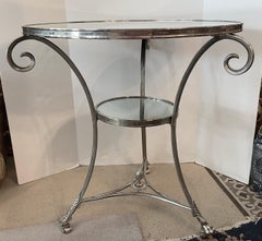 French Director  Bronze Silver Plated Two Tier Mirrored Gueridon Table