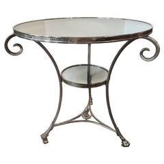 French Director  Bronze Silver Plated Two Tier Mirrored Gueridon Table