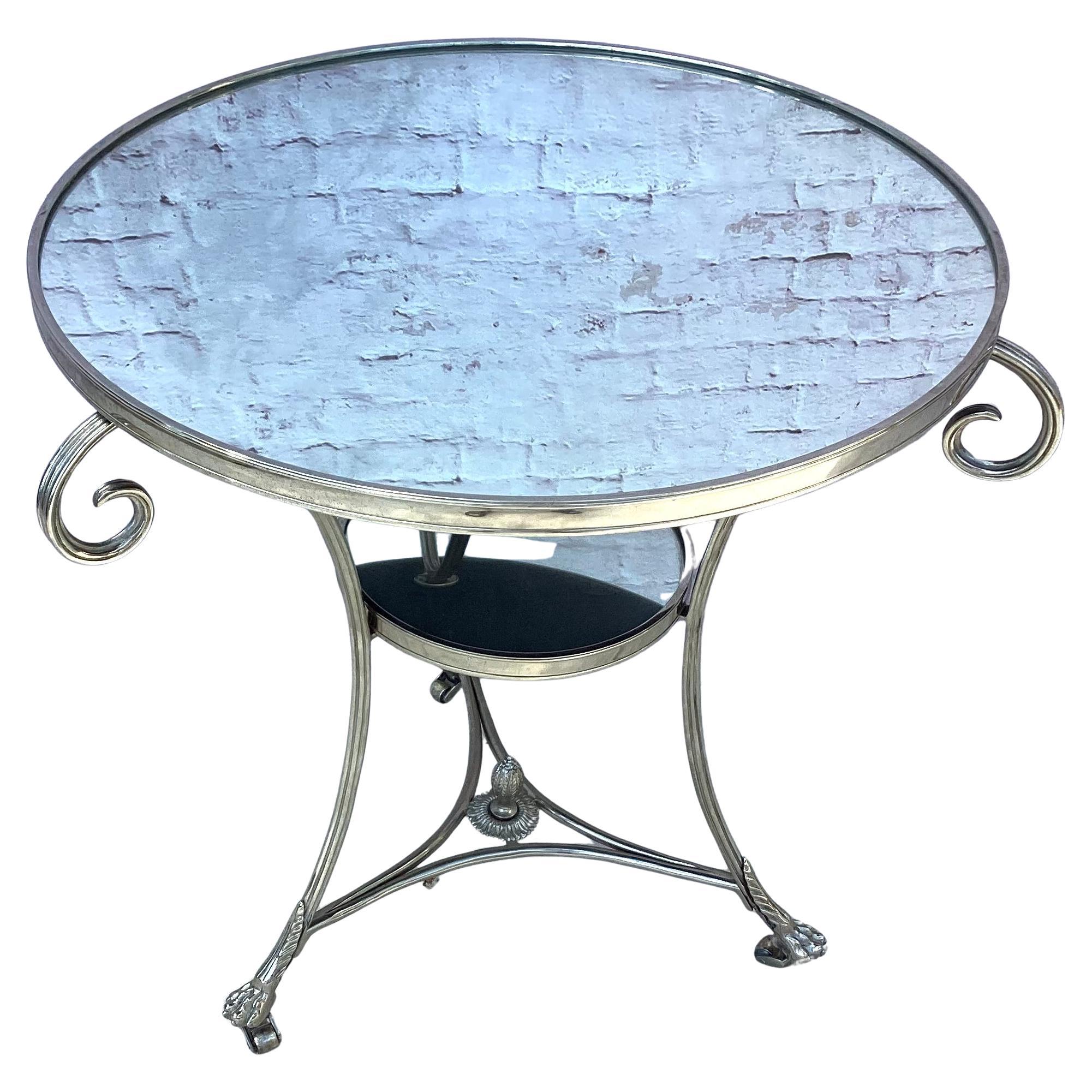 Néoclassique Directeur Français Table Gueridon Bronze Argenté