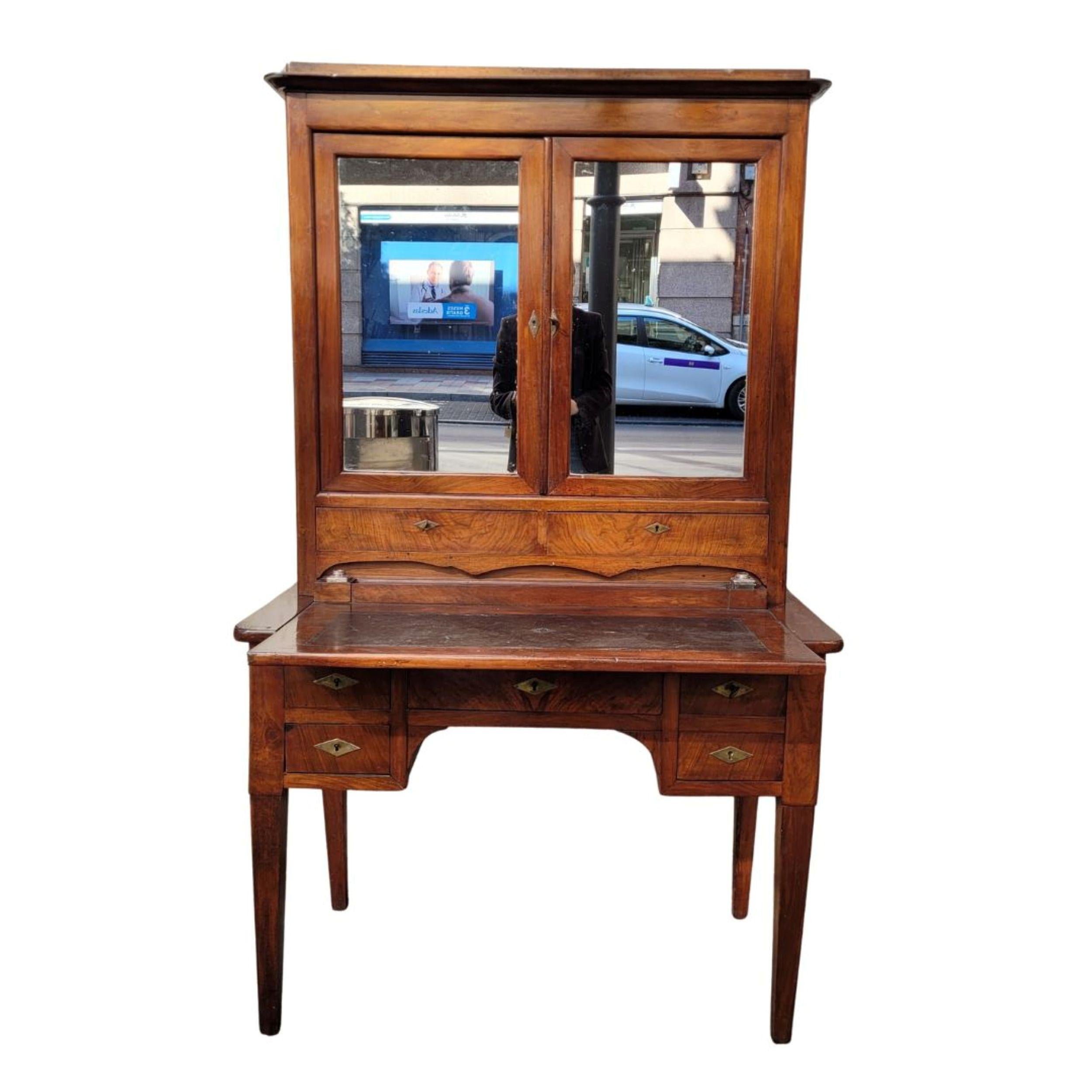 Scrivania francese Directory Bureau Bonheur du jour, legno e pelle e inchiostro in bronzo in vendita 5