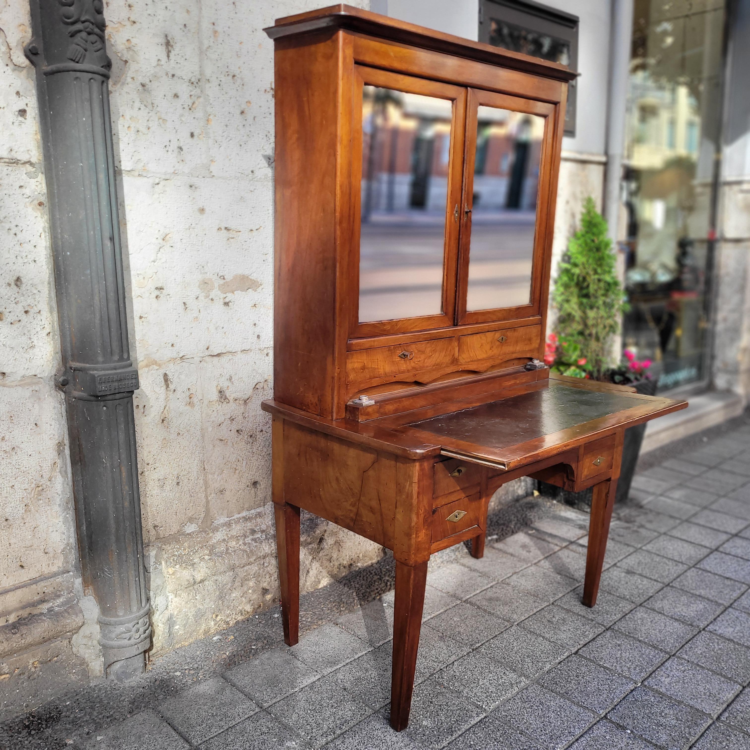 Francese Scrivania francese Directory Bureau Bonheur du jour, legno e pelle e inchiostro in bronzo in vendita
