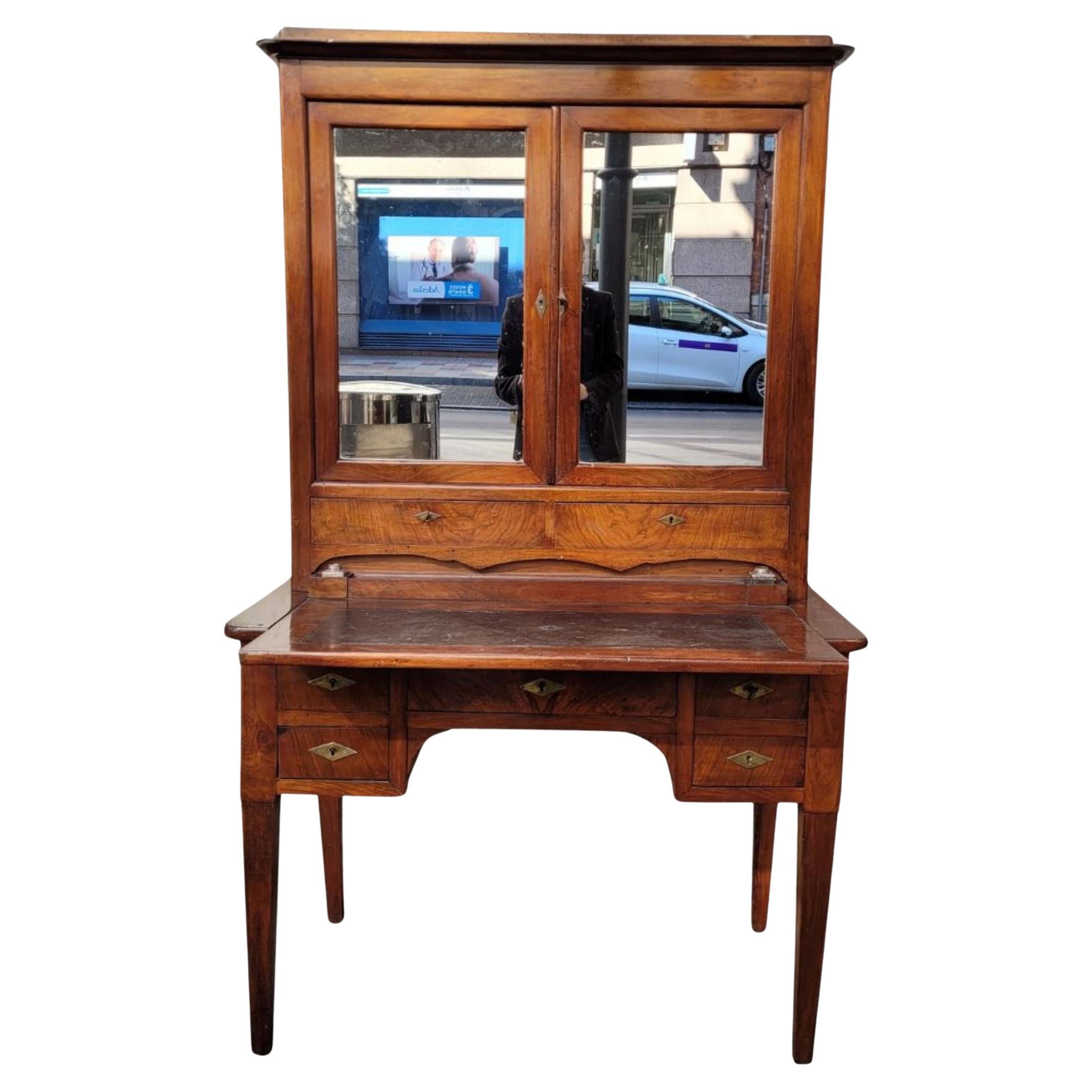 Scrivania francese Directory Bureau Bonheur du jour, legno e pelle e inchiostro in bronzo in vendita