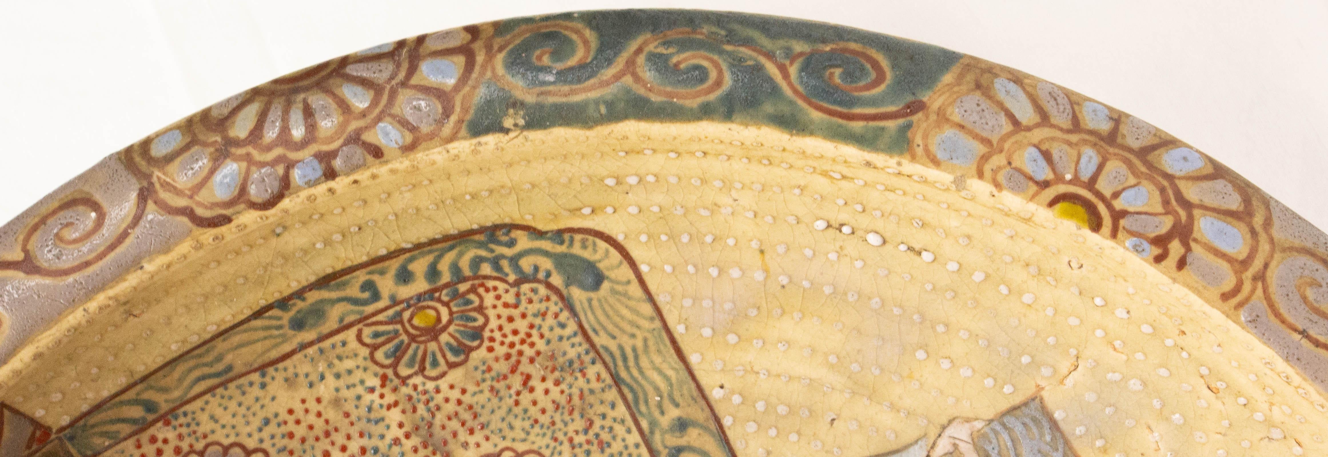 Terracotta French Dish in the Japonese Style, Wall Decoration or Centerpiece, late 19th C For Sale