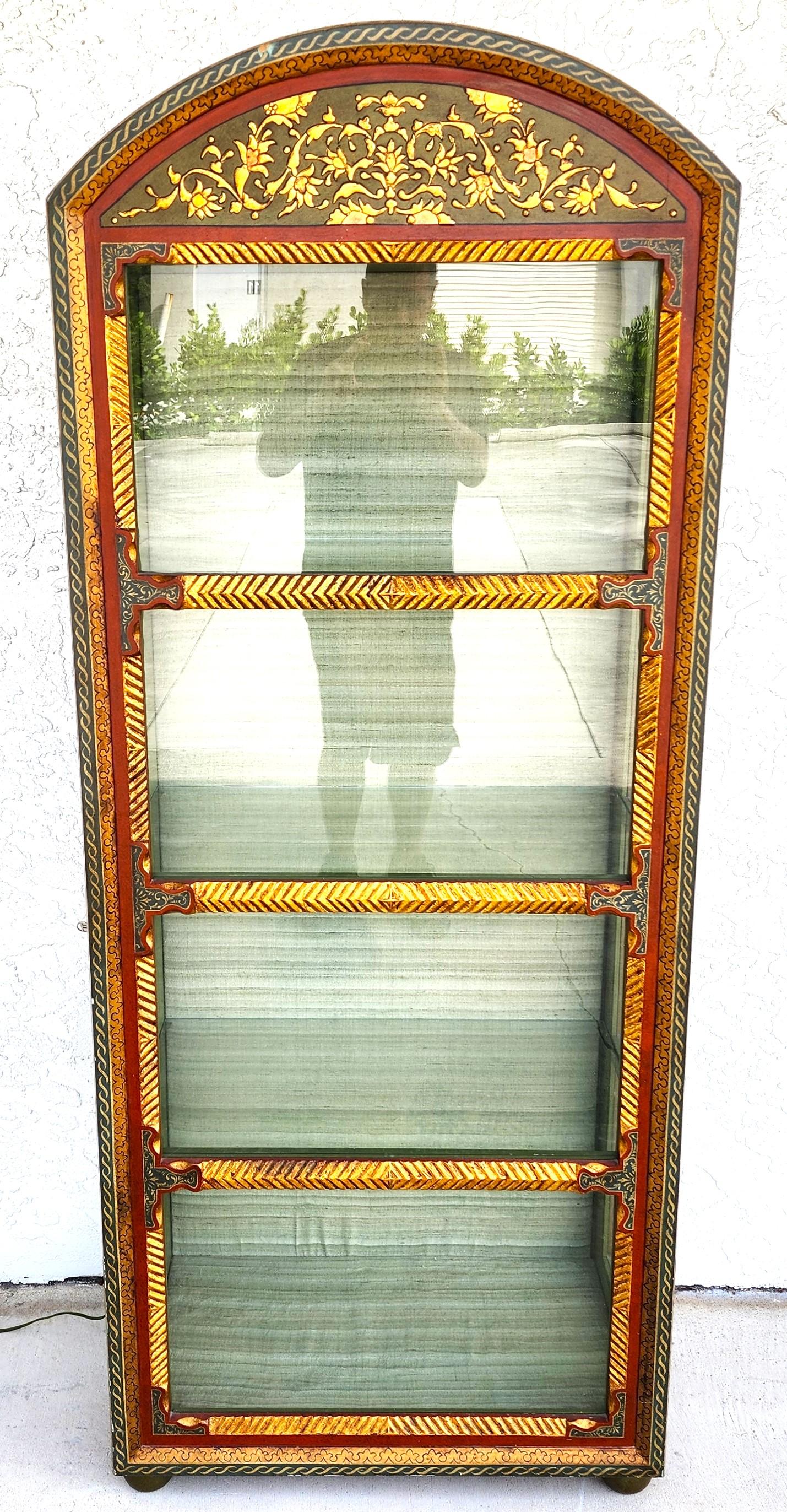 For FULL item description click on CONTINUE READING at the bottom of this page.

Offering One Of Our Recent Palm Beach Estate Fine Furniture Acquisitions Of A
Vintage French Display Curio Cabinet with Giltwood Gold Leaf and Hand-Painted accents.
Lit