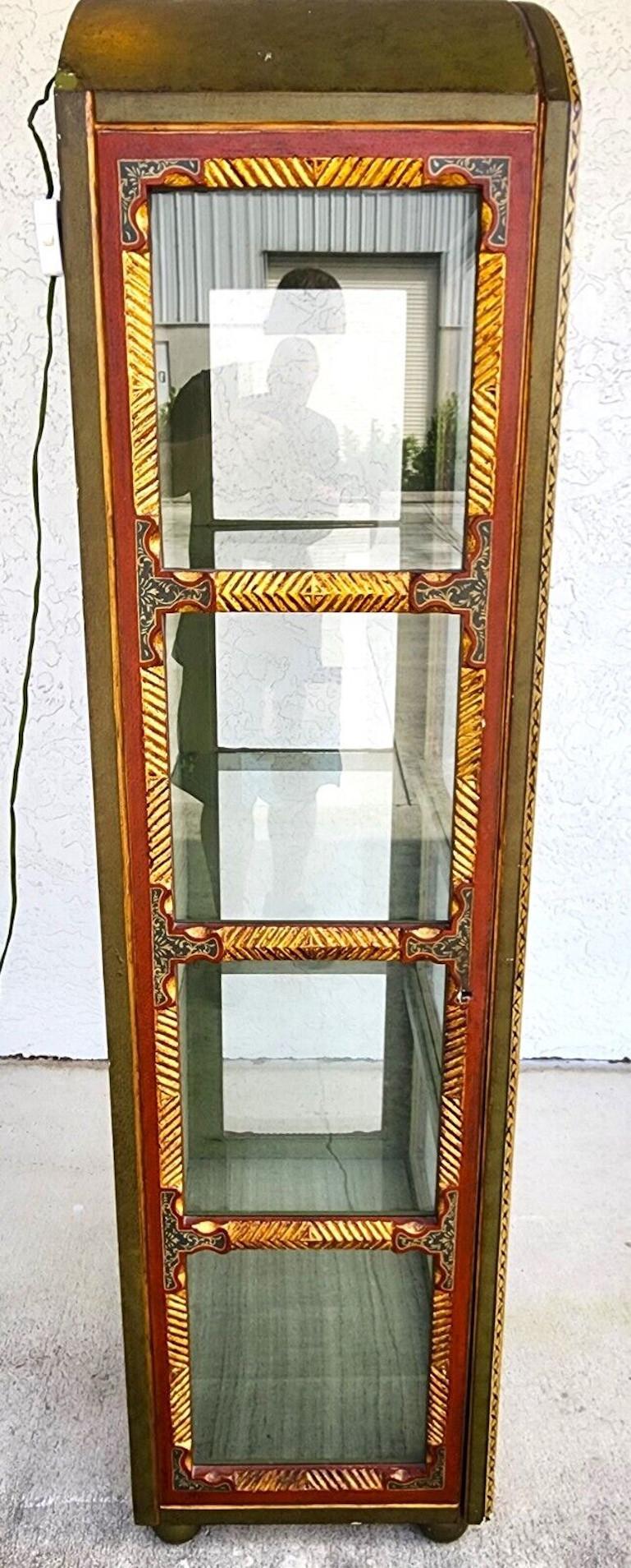 French Provincial French Display Cabinet Giltwood Hand Painted Curio For Sale