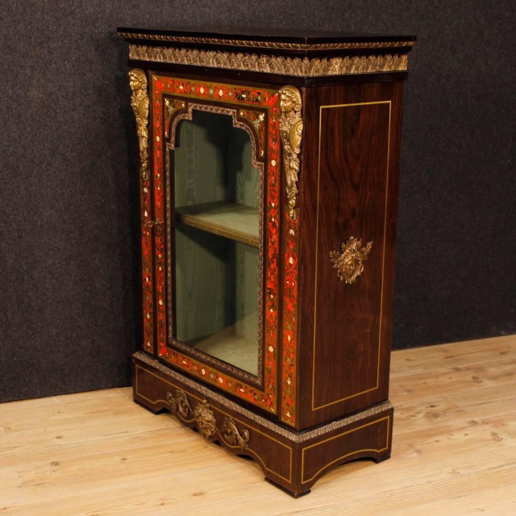 French Display Cabinet in Painted Wood with Brass and Bronzes in Boulle Style 1