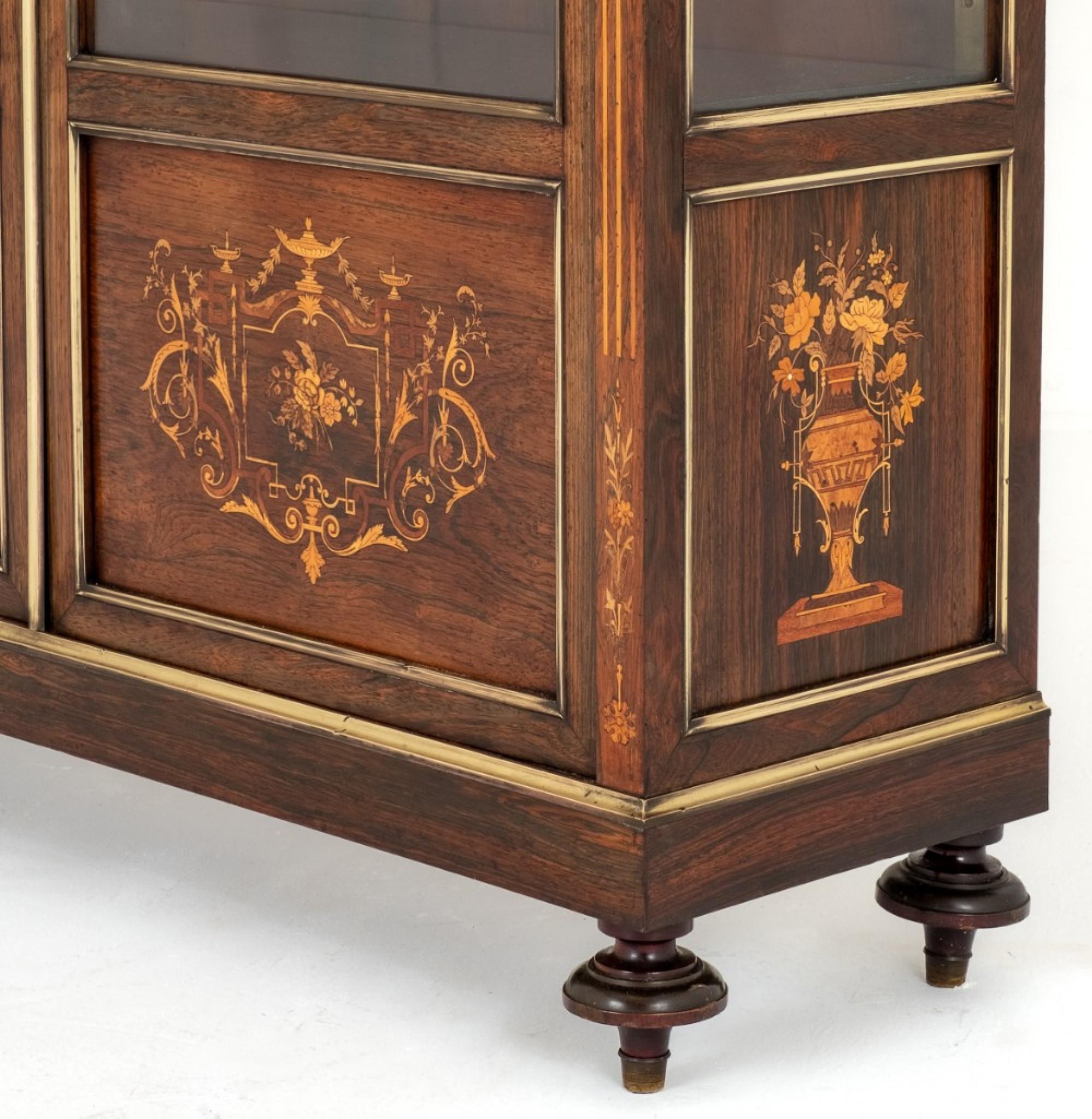 French Display Cabinet Vitrine Marquetry Inlay, 1860 For Sale 6