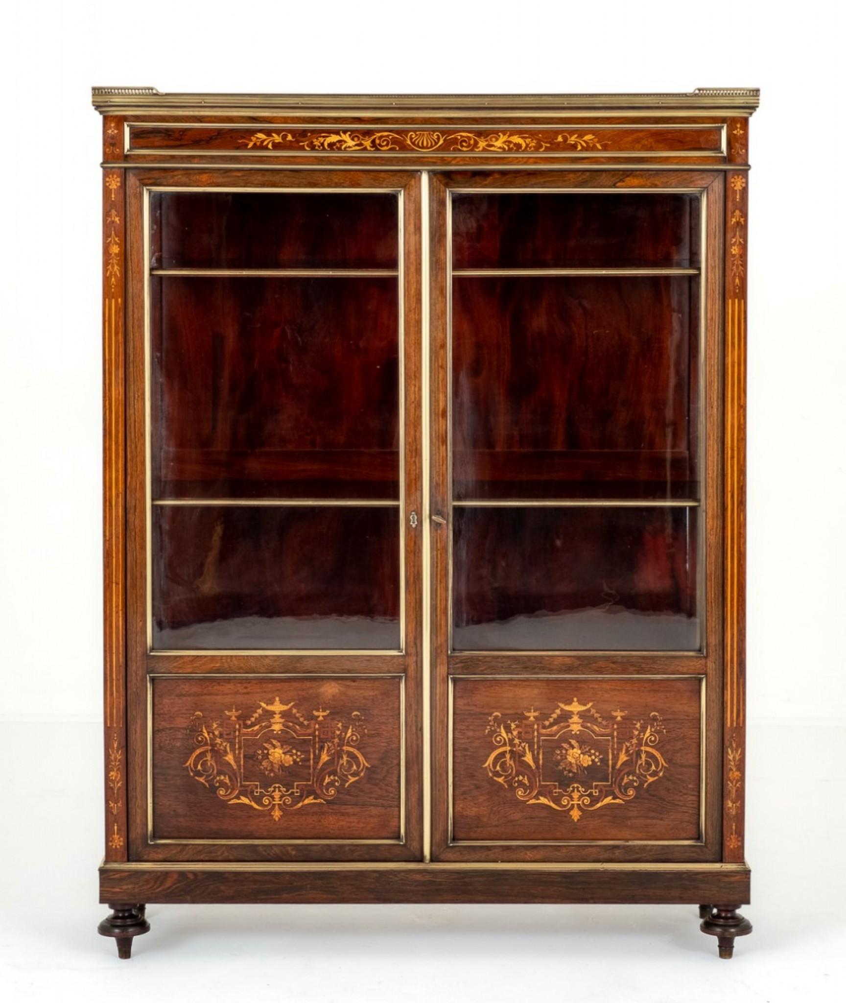 French Display Cabinet Vitrine Marquetry Inlay, 1860 In Good Condition For Sale In Potters Bar, GB