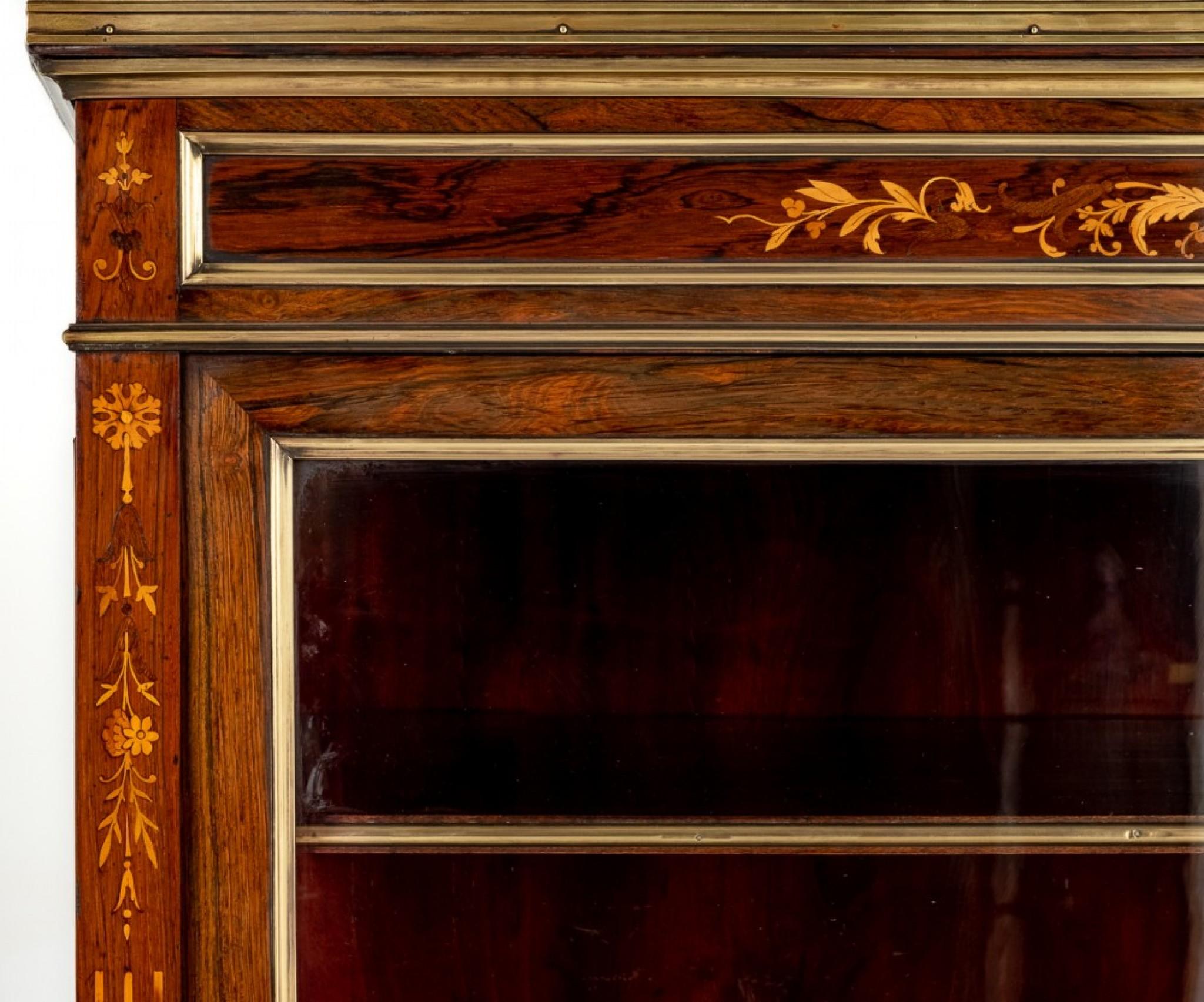 Rosewood French Display Cabinet Vitrine Marquetry Inlay, 1860 For Sale
