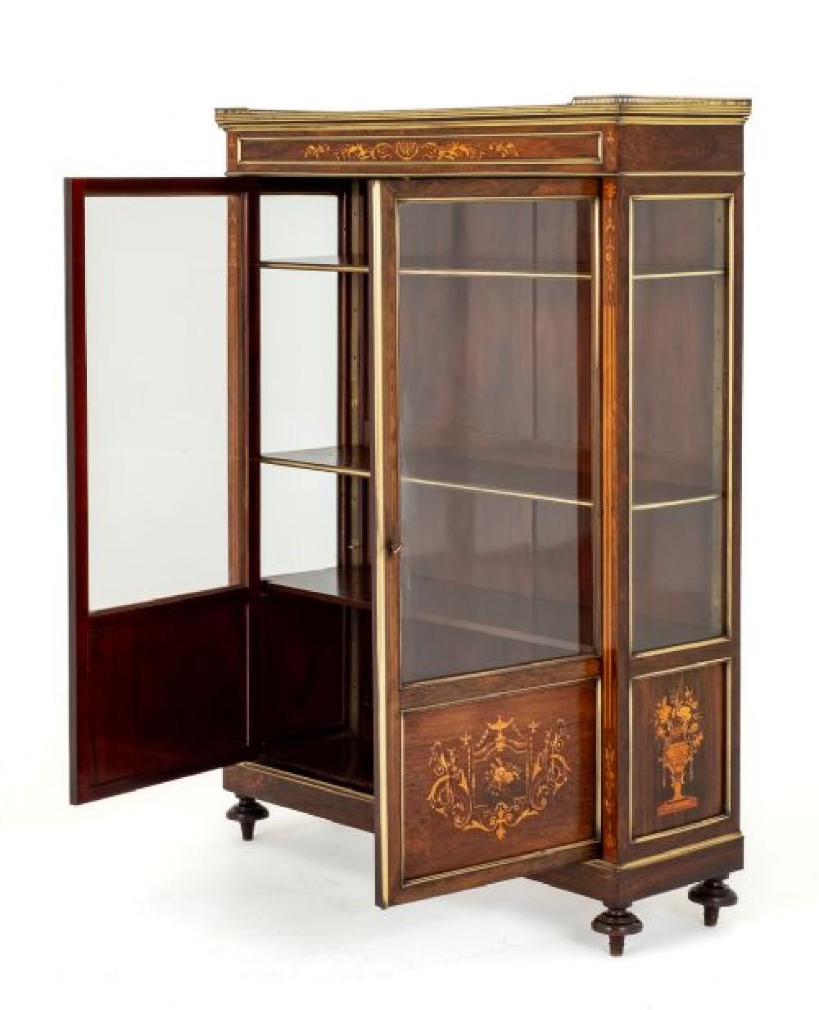French Display Cabinet Vitrine Marquetry Inlay, 1860 For Sale 1