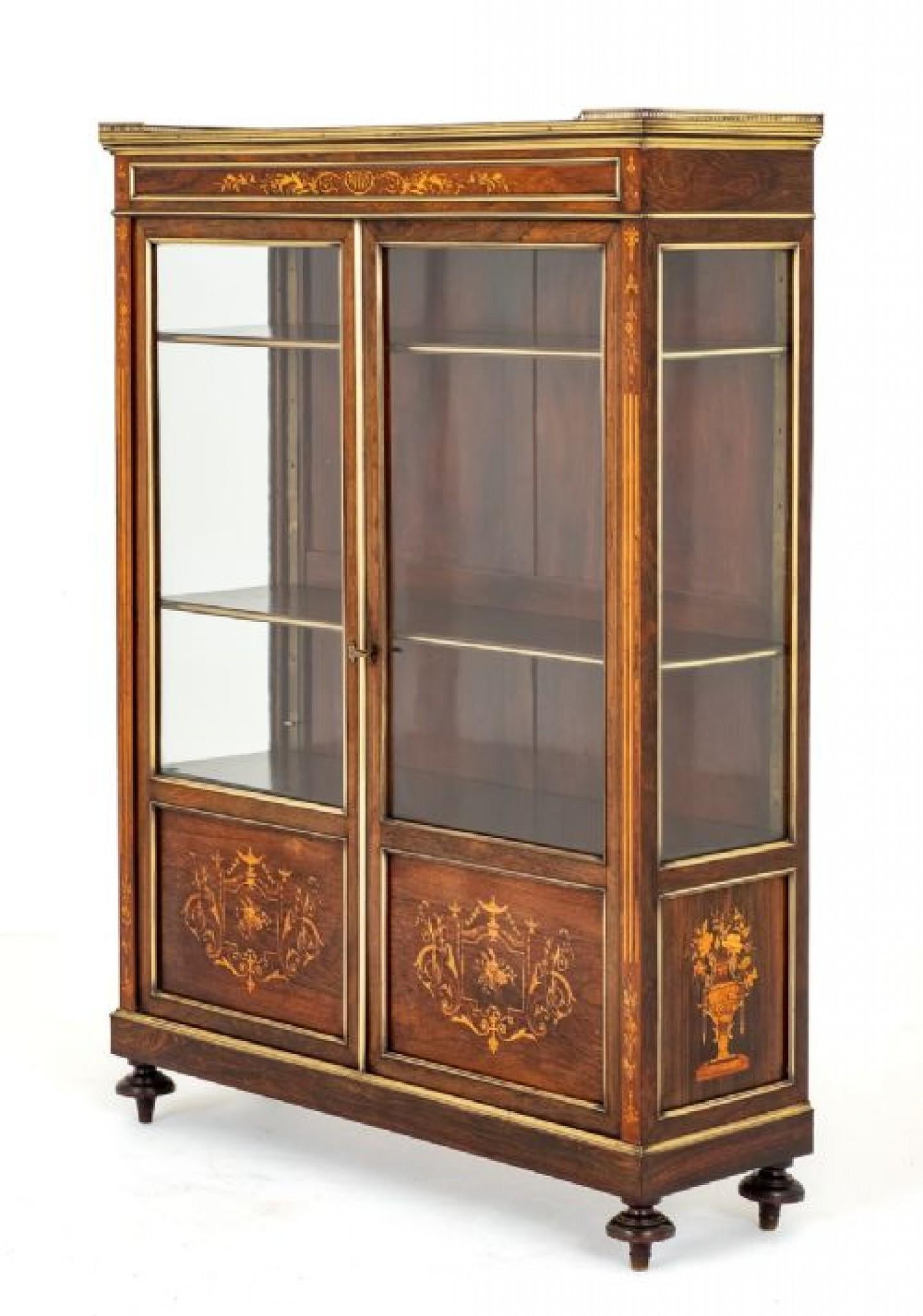 French Display Cabinet Vitrine Marquetry Inlay, 1860 For Sale 4