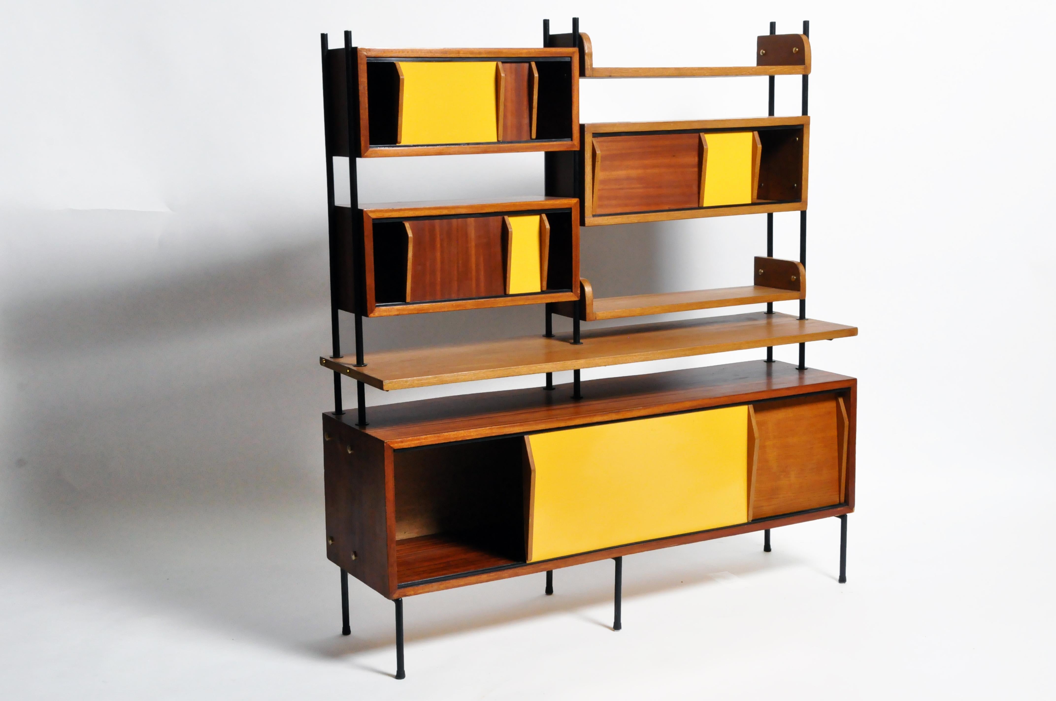 Mid-Century Modern French Display Cabinet with Sliding Doors