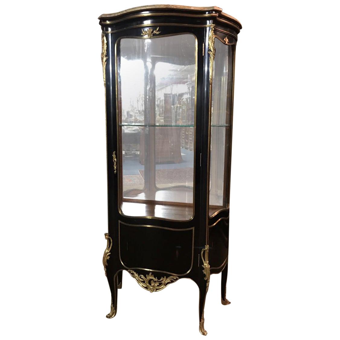 French Display Case Vitrine in the antique Louis XV Style beech veneer For Sale