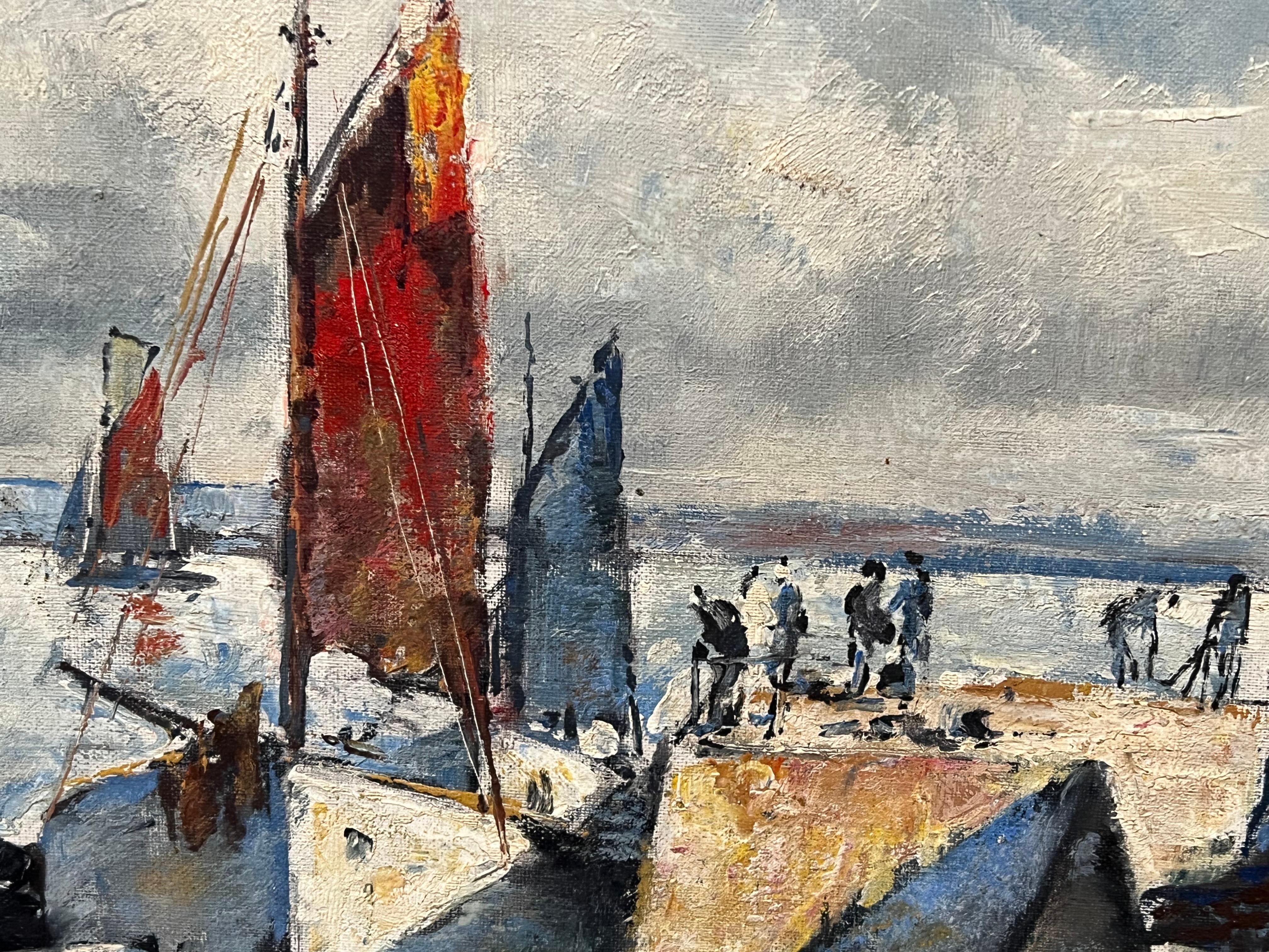 Mid-20th Century French Dock and Seascape by Cesar Vilol