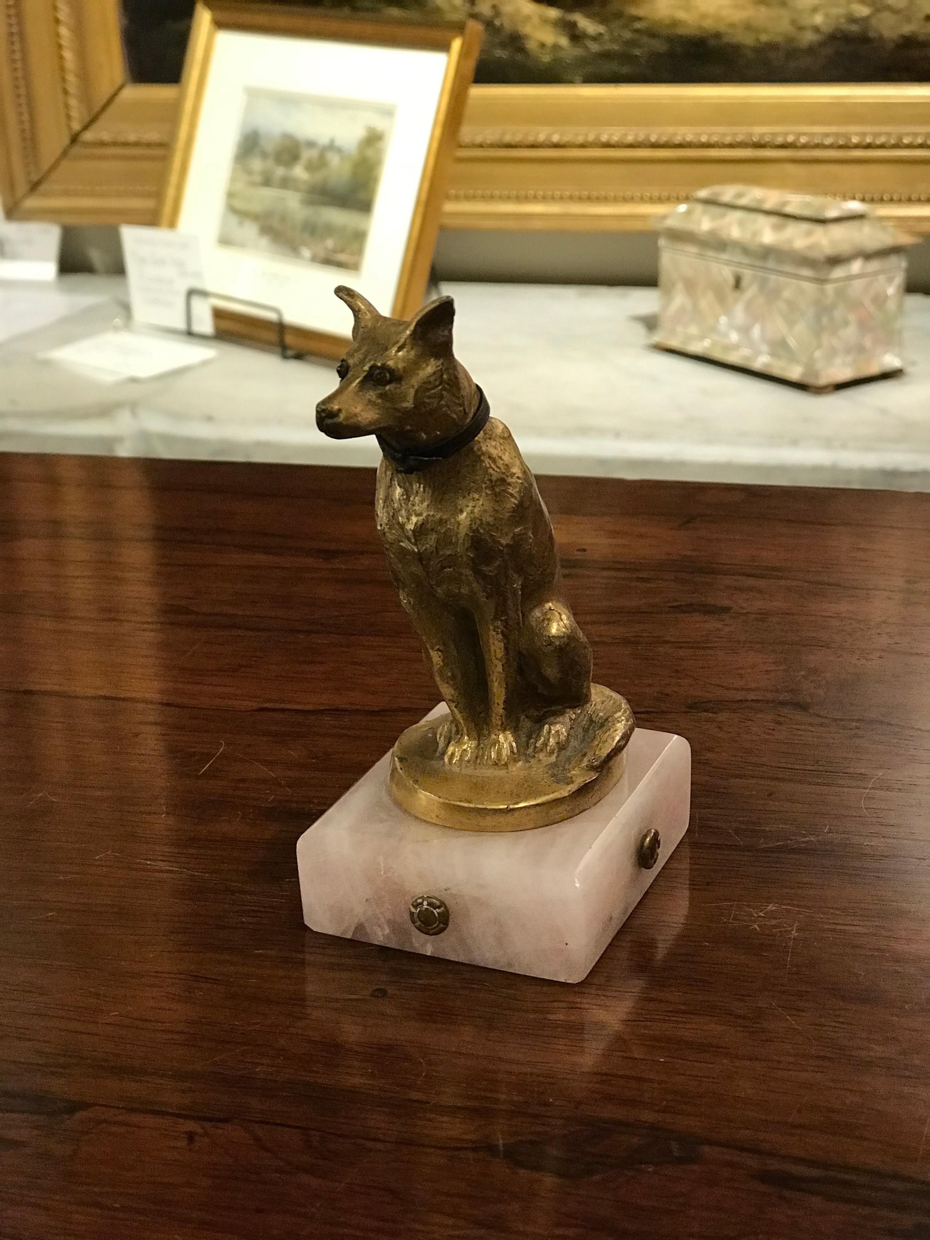 French Dog Paperweight with Gilt Bronze Detail and Marble Base In Good Condition In Lincoln, GB