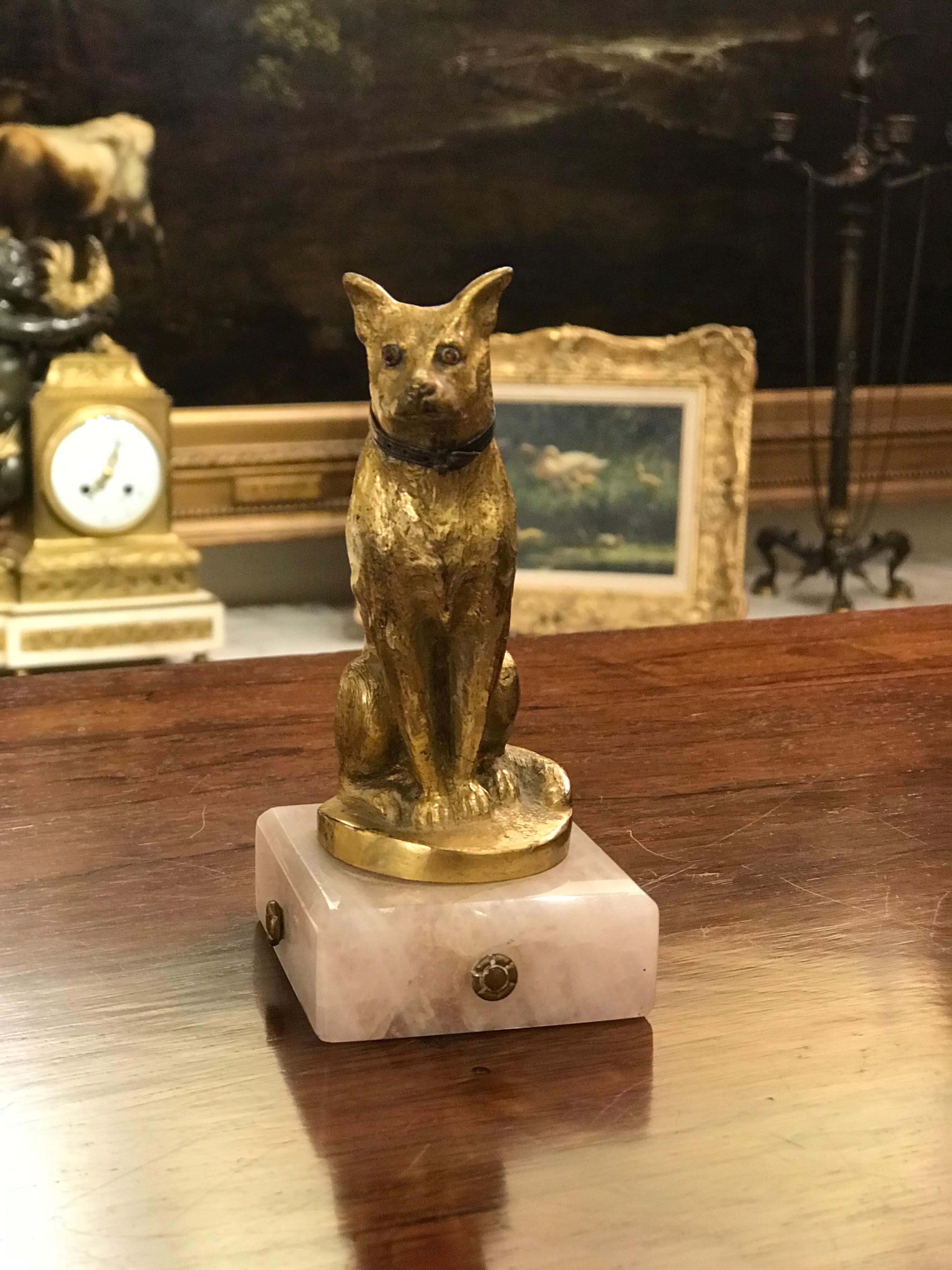 Late 19th Century French Dog Paperweight with Gilt Bronze Detail and Marble Base