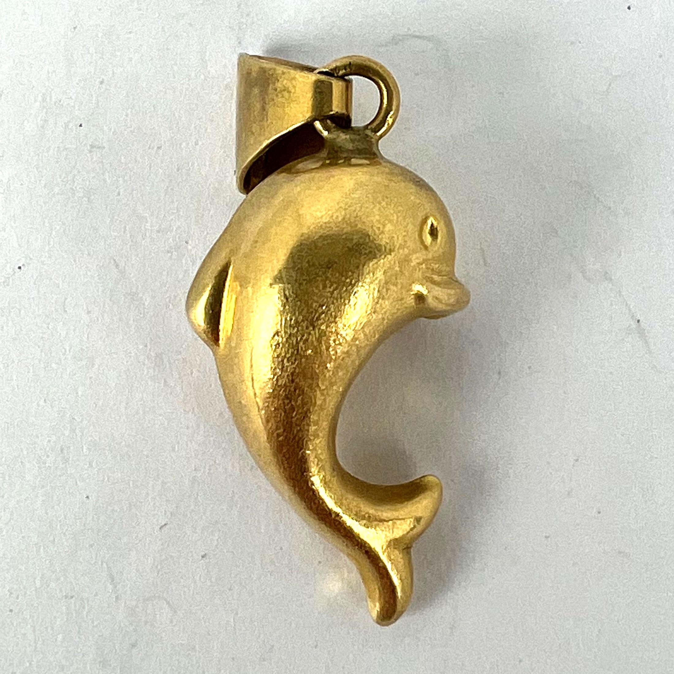 French Dolphin 18K Yellow Gold Charm Pendant For Sale 7