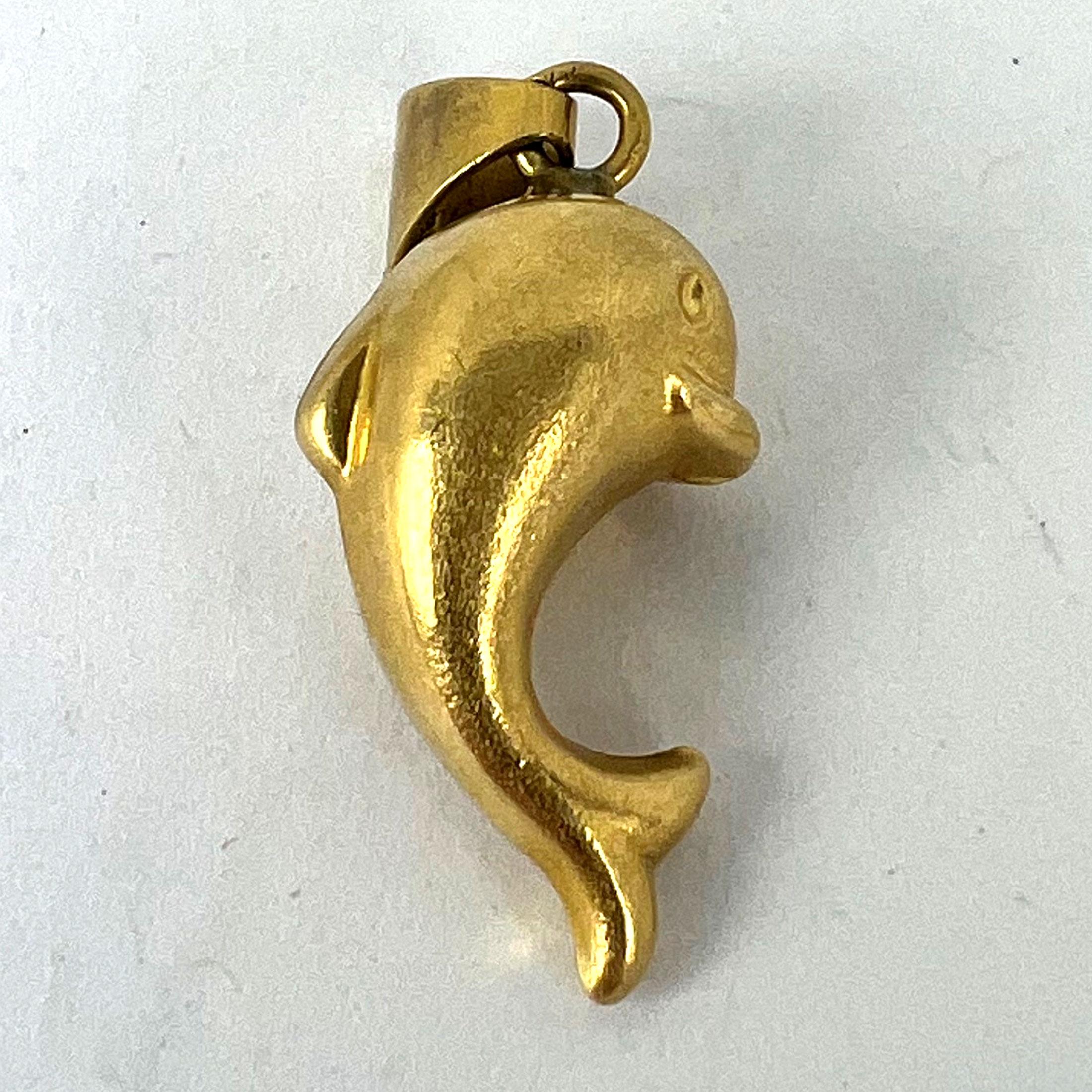 French Dolphin 18K Yellow Gold Charm Pendant For Sale 8