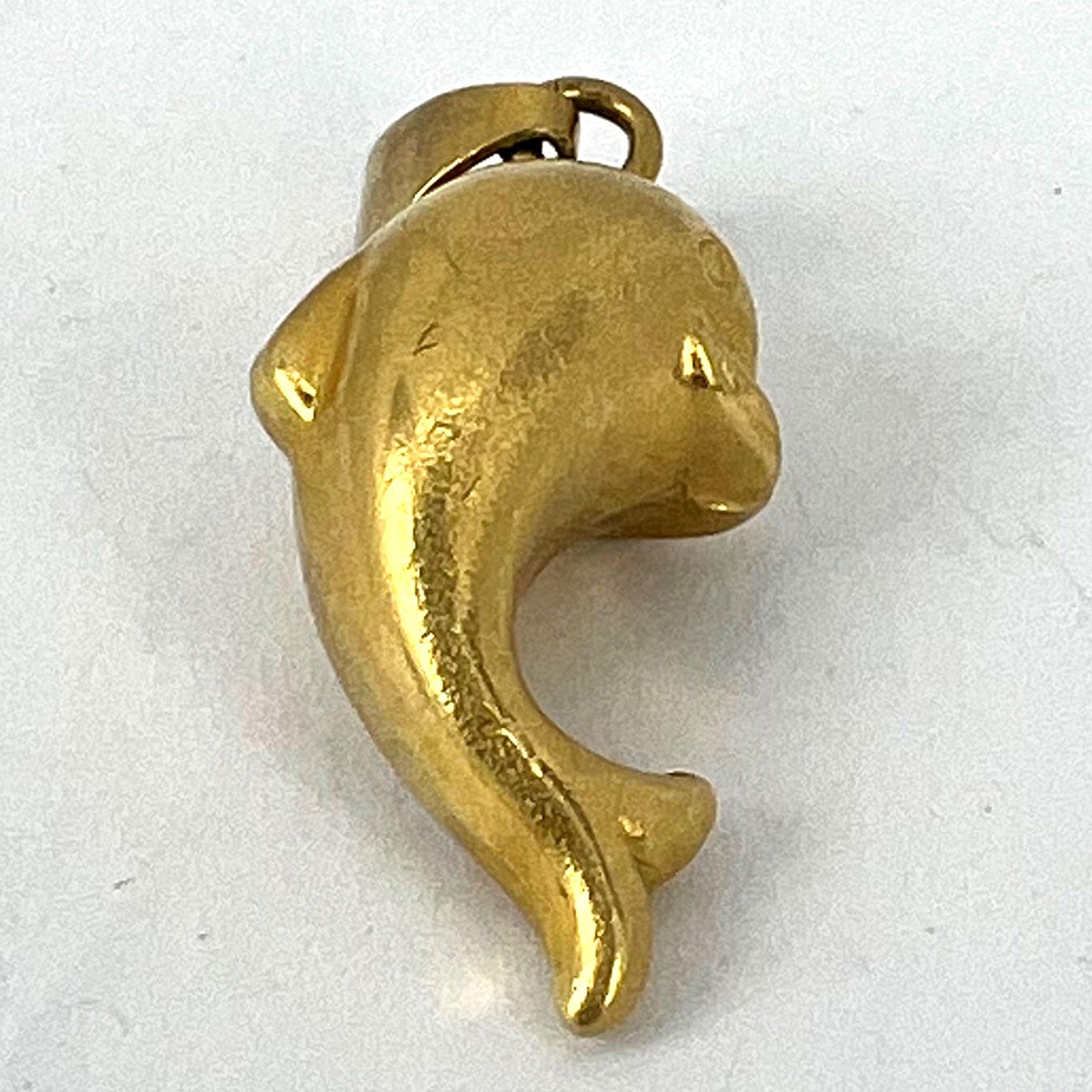 French Dolphin 18K Yellow Gold Charm Pendant For Sale 9