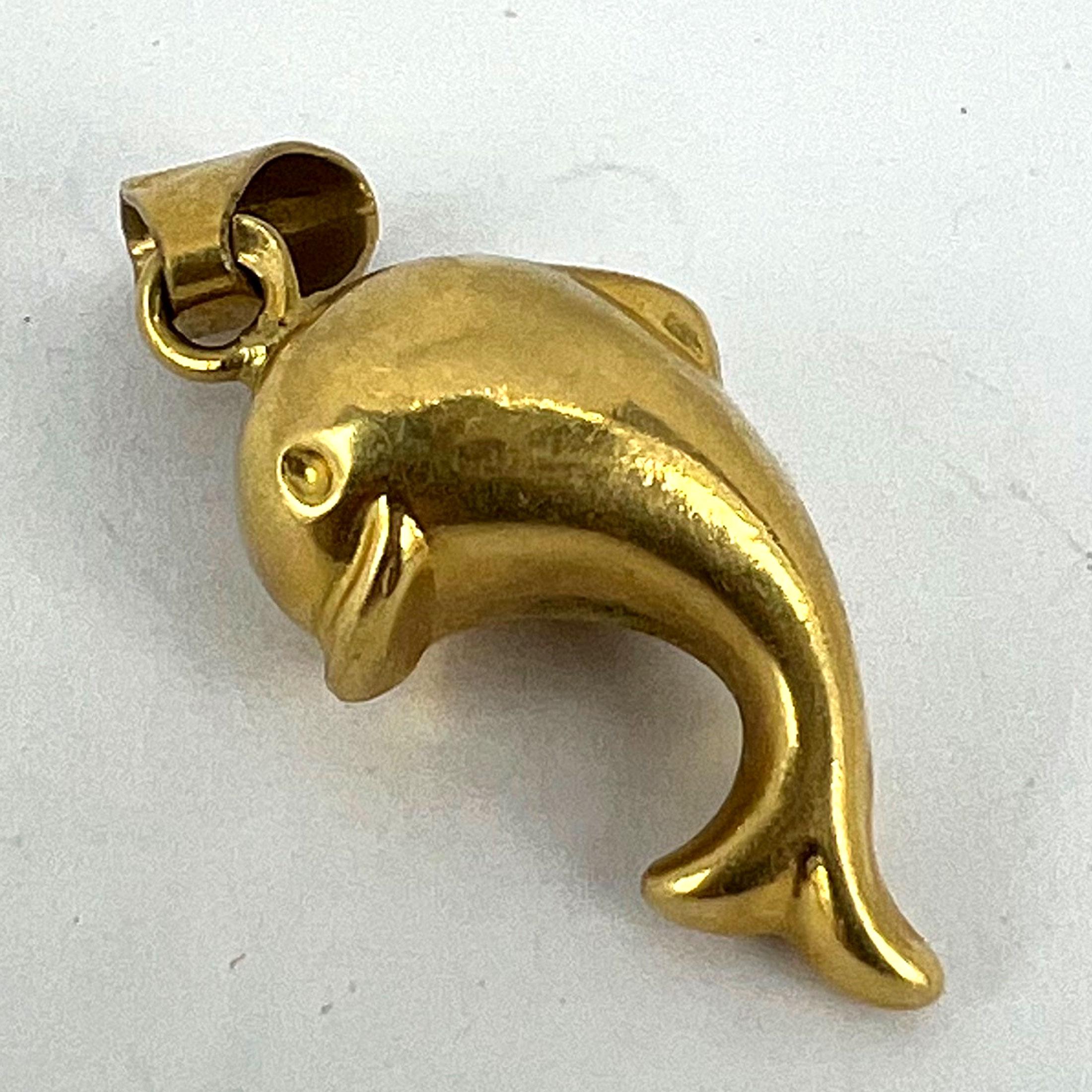 French Dolphin 18K Yellow Gold Charm Pendant For Sale 11