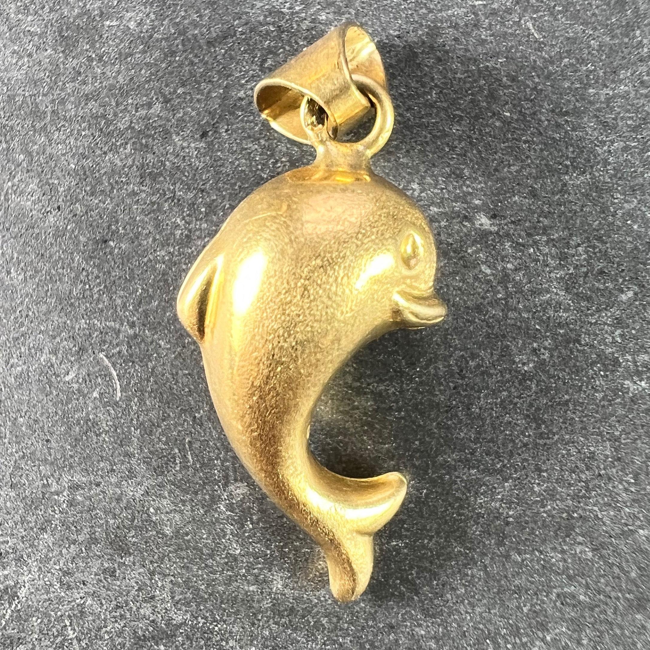 French Dolphin 18K Yellow Gold Charm Pendant In Good Condition For Sale In London, GB