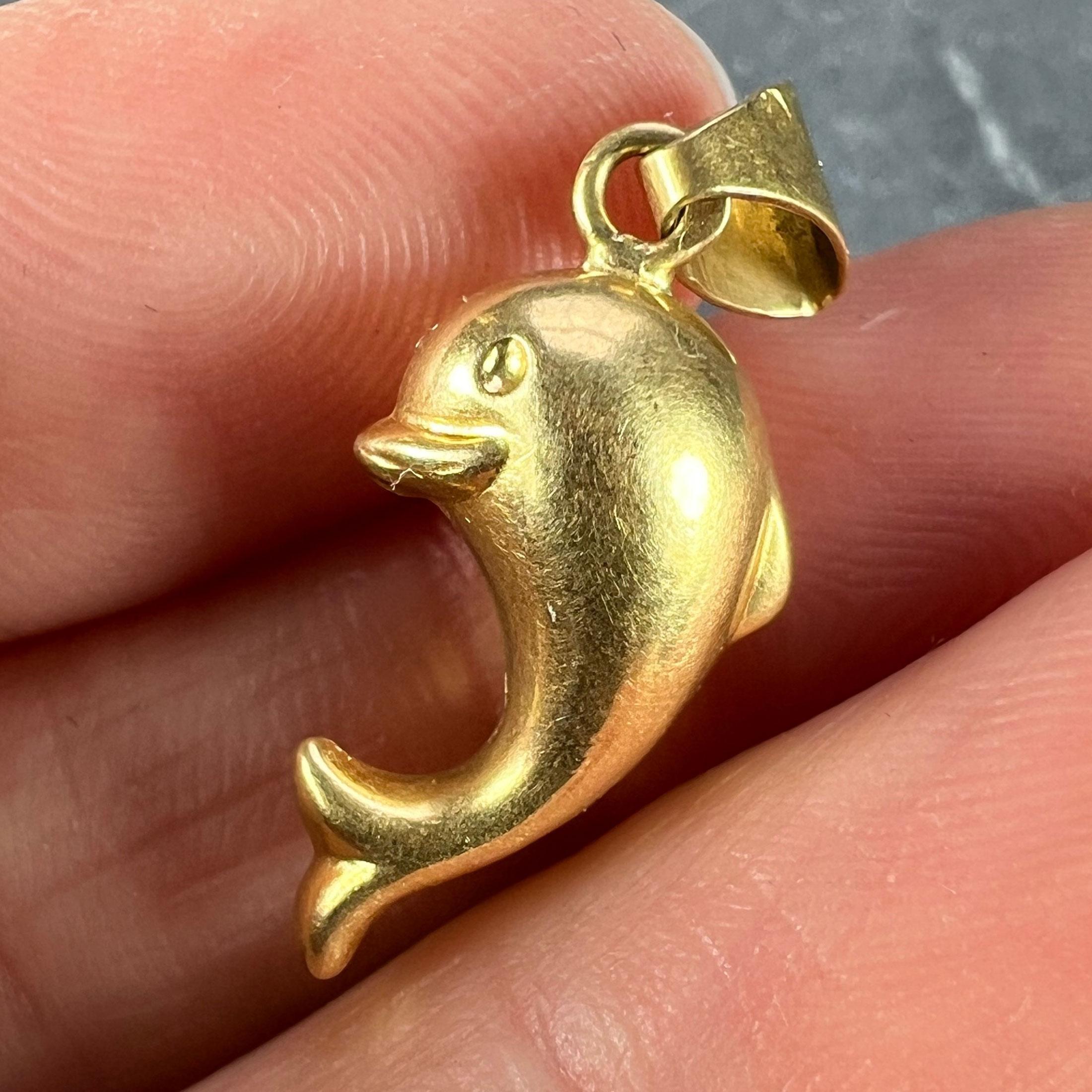 French Dolphin 18K Yellow Gold Charm Pendant For Sale 1