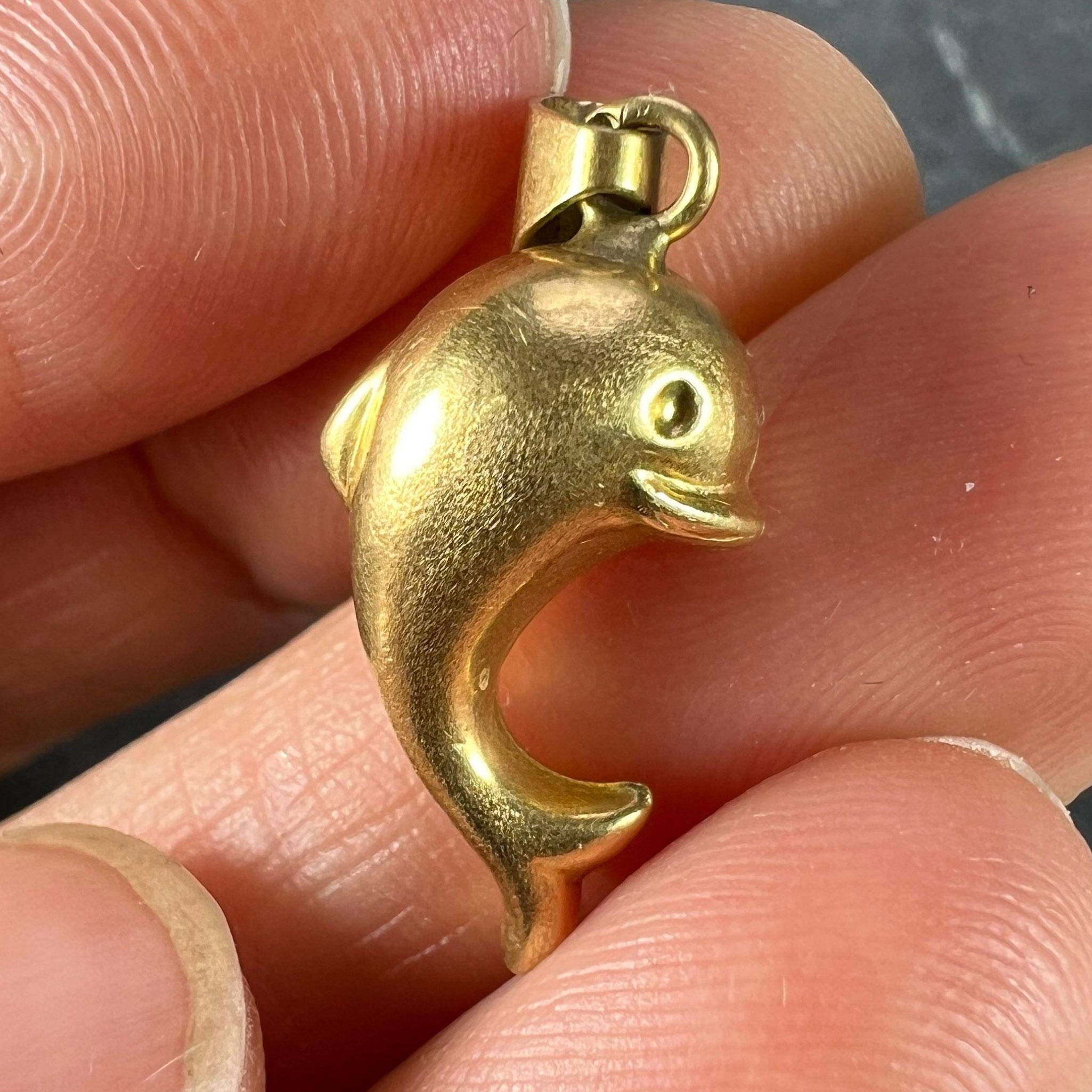 French Dolphin 18K Yellow Gold Charm Pendant For Sale 3