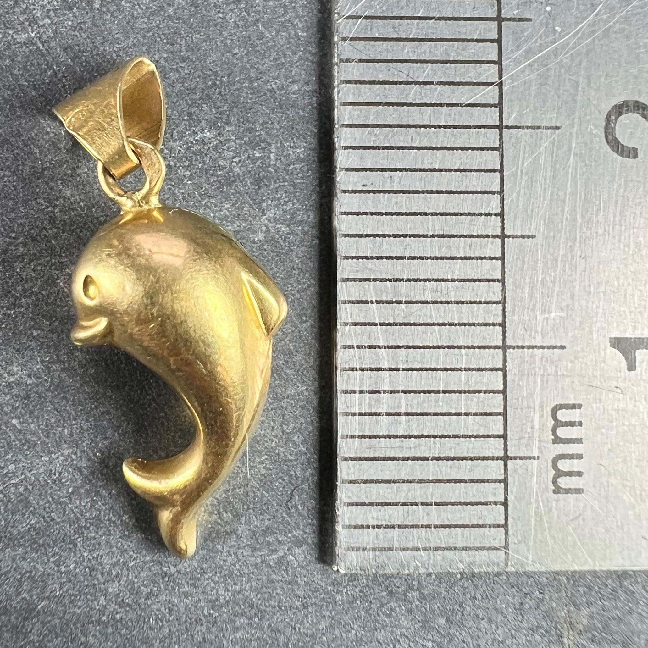 French Dolphin 18K Yellow Gold Charm Pendant For Sale 5