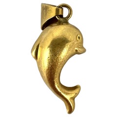 Vintage French Dolphin 18K Yellow Gold Charm Pendant
