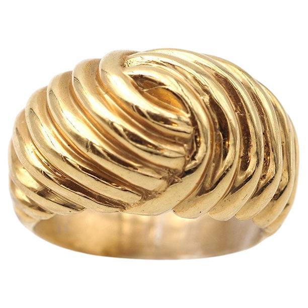 Bague croissant en or massif 18k, bague à godrons, 1980
s
