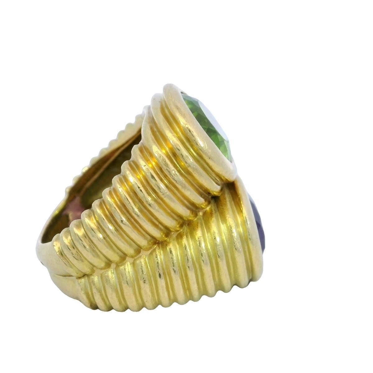 French Doppio Ring Peridot Amethyst Double Row Ring in 18K Yellow Gold Pour femmes en vente