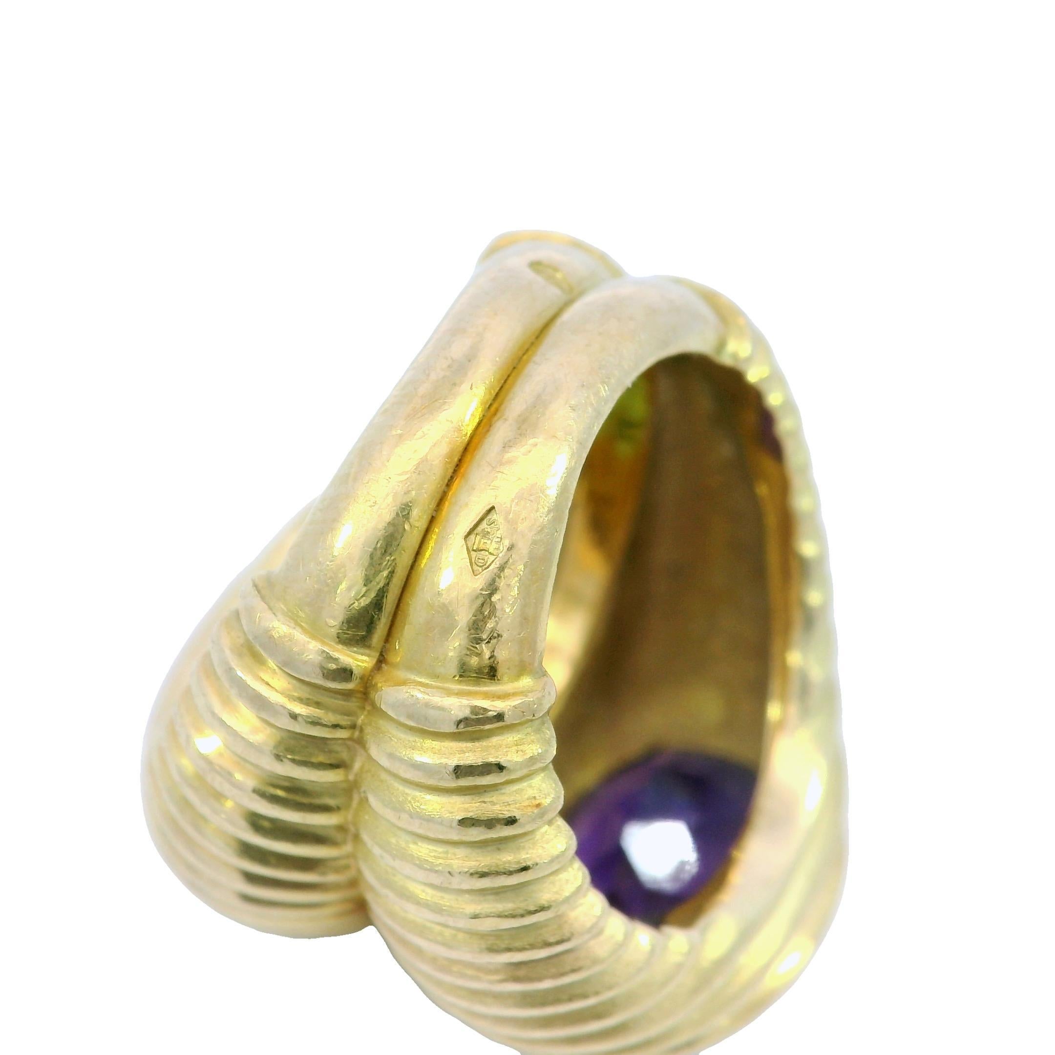 French Doppio Ring Peridot Amethyst Double Row Ring in 18K Yellow Gold en vente 1