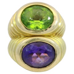 French Doppio Ring Peridot Amethyst Double Row Ring in 18K Yellow Gold