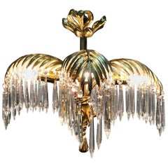 French Dore Bronze and Crystal Maison Jansen Palm Chandelier 