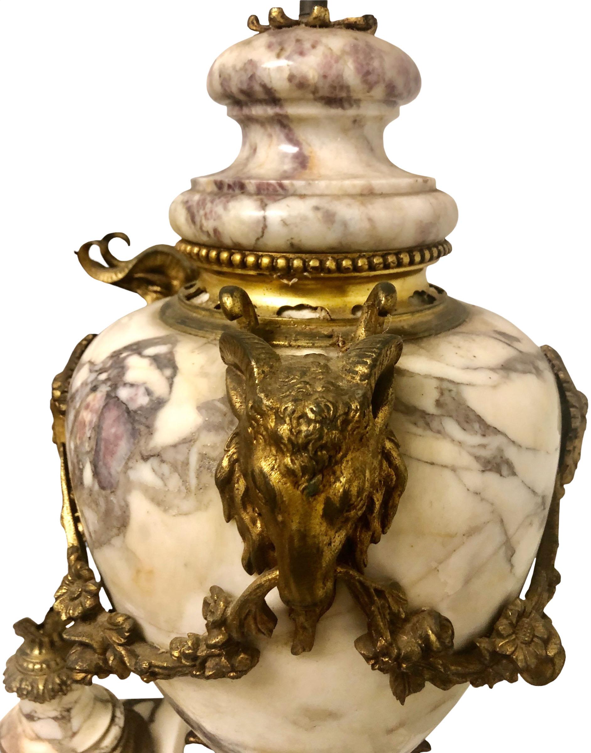 French Dore Bronze and Marble Castellettes as Lamps For Sale 1