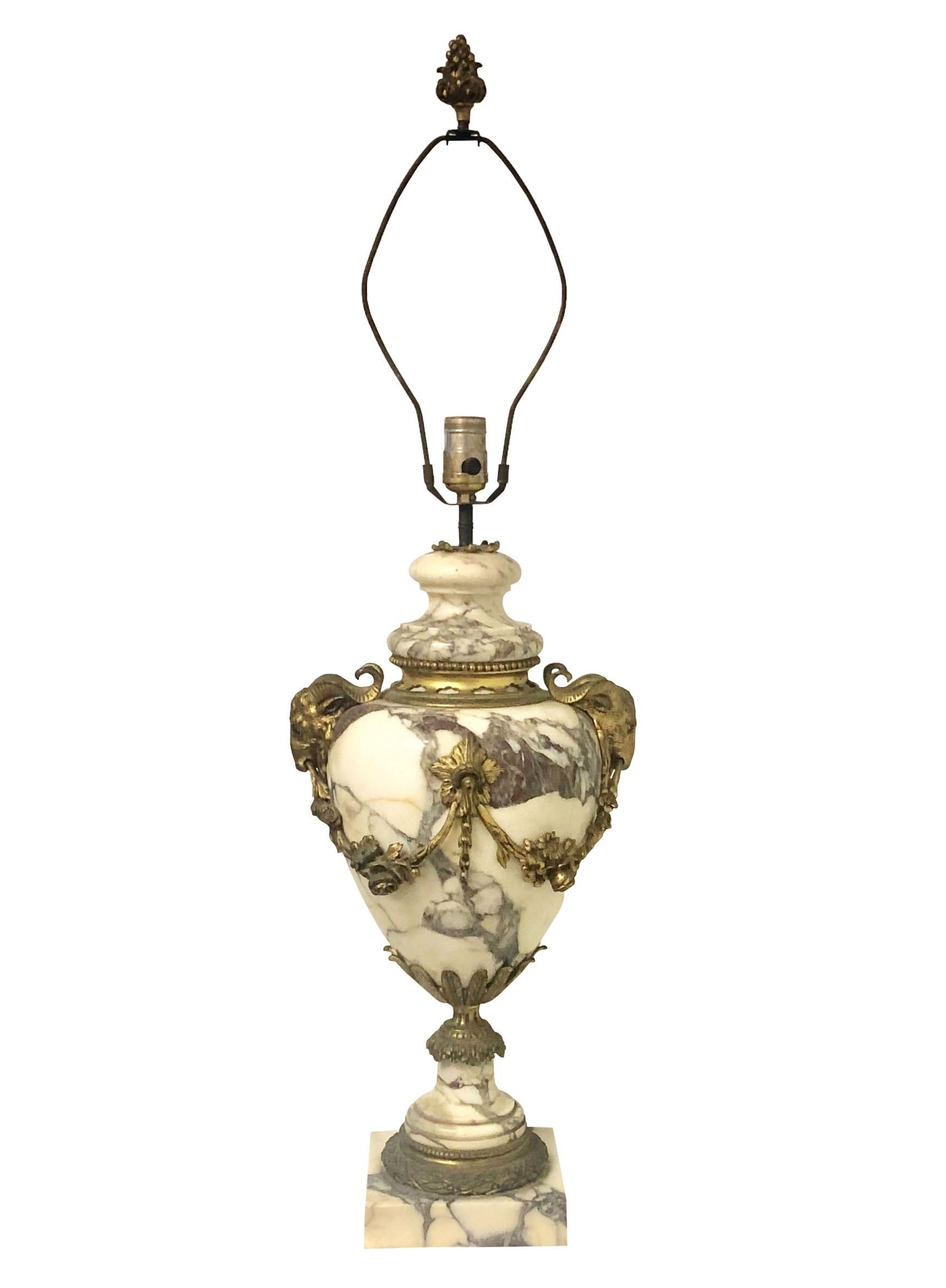 French Dore Bronze and Marble Castellettes as Lamps For Sale 3