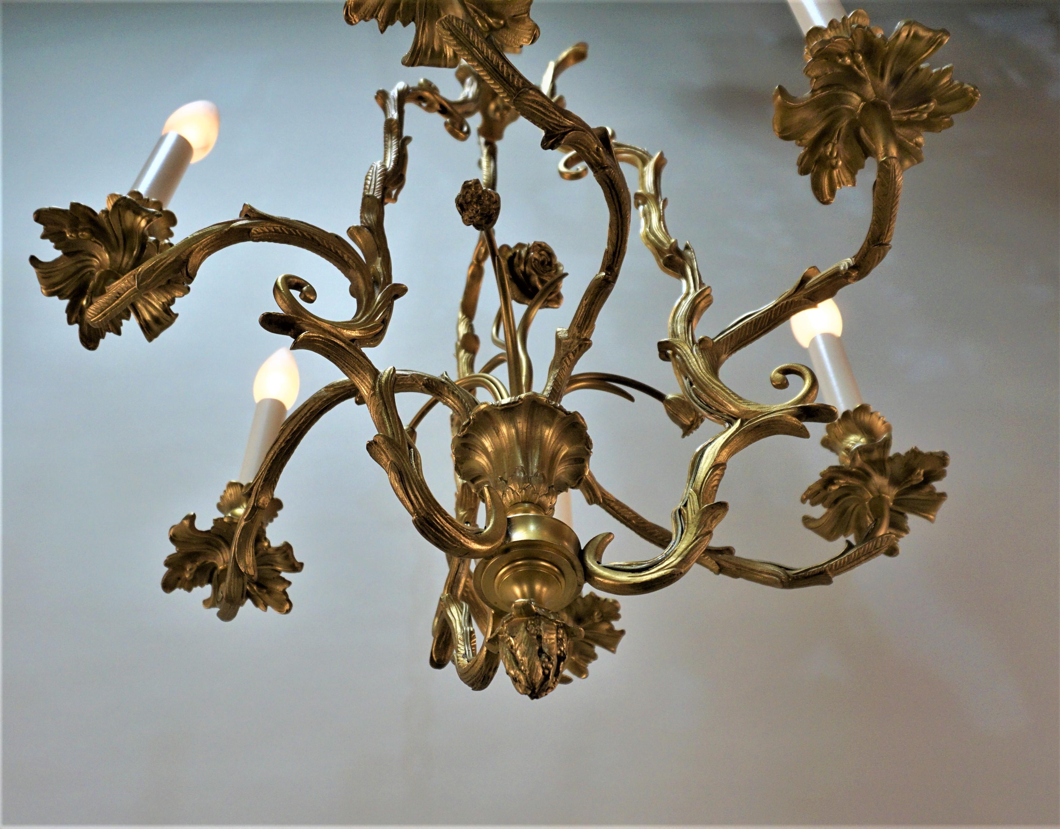 French Doré Bronze Art Nouveau Chandelier 2