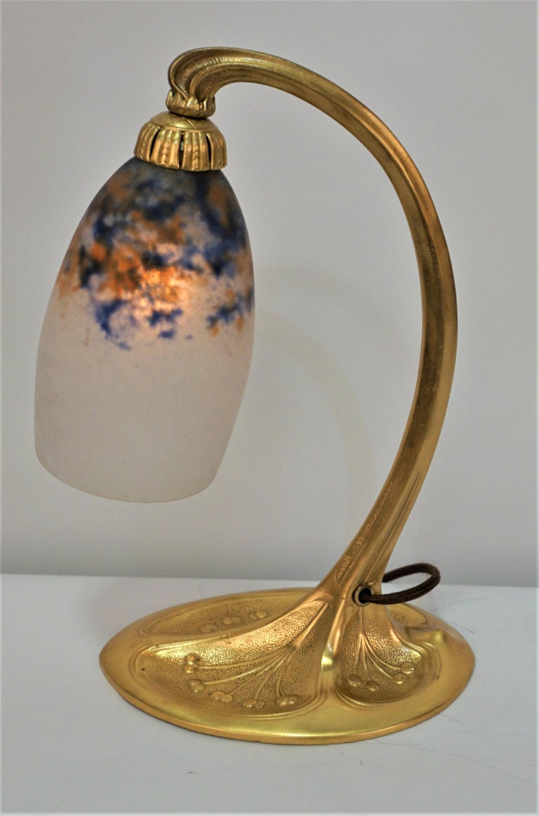 Early 20th Century French Dore Bronze Art Nouveau Table Lamp For Sale
