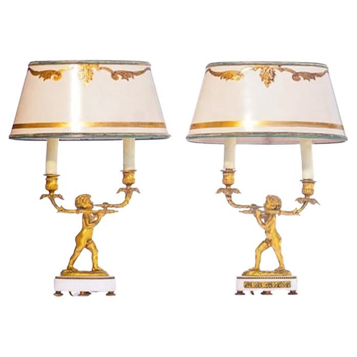 Lampes à chérubin en bronze doré, 19e siècle en vente