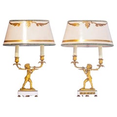 French Doré Bronze Cherub Lamps, 19th Century