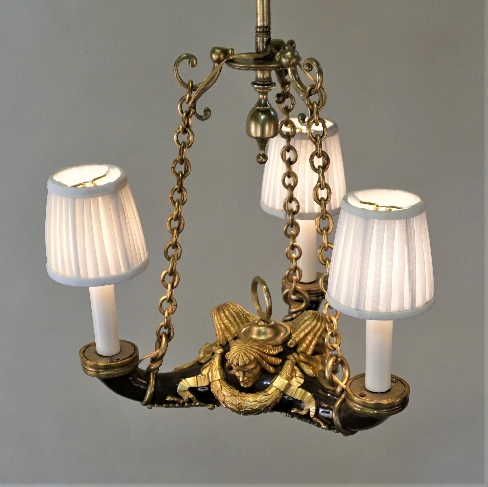 French Doré Bronze Early 20th Century Empire  Style Chandelier 1