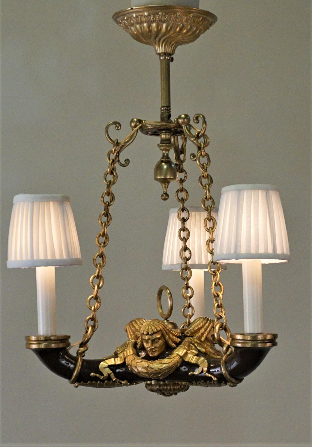 French Doré Bronze Early 20th Century Empire  Style Chandelier In Good Condition In Fairfax, VA